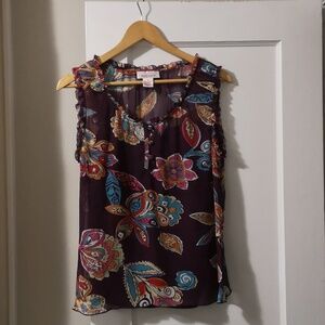 Sheer sleeveless top by Nine West, Nine & Company size 12 purple floral